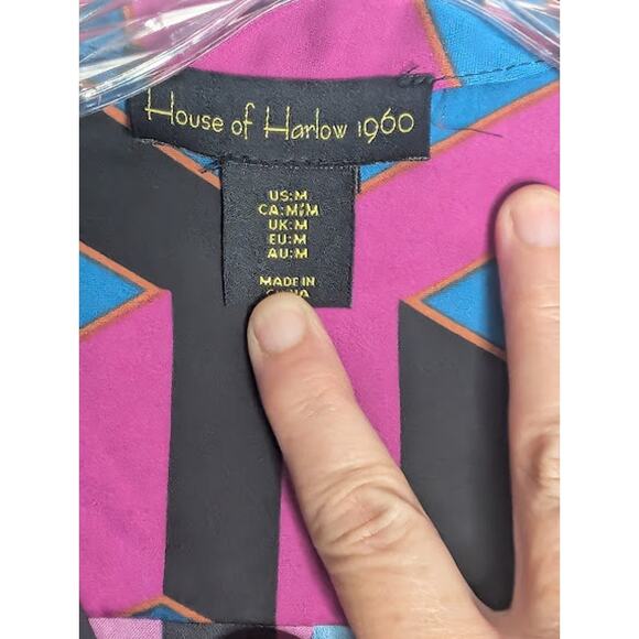 HOUSE OF HARLOW 1960 Satin Wrap 52" Long Maxi Dress Bold Geometric Print Retro - Picture 7 of 11